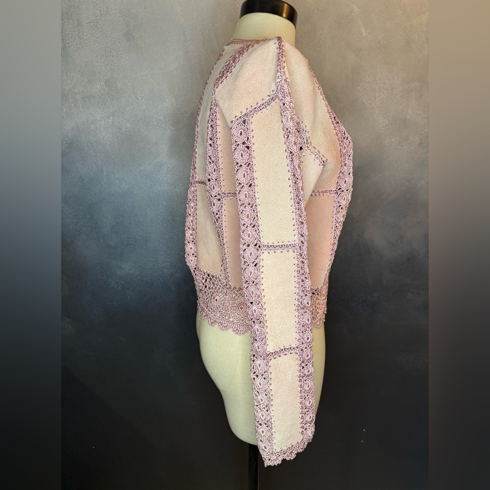 🌸 S.M.H. Boutique Leather & Crochet Trim Jacket – Size Small - Picture 3 of 11